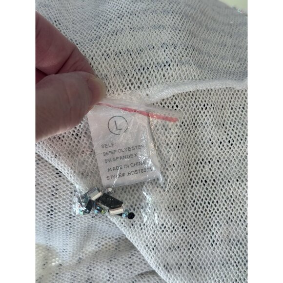 Fashion Nova Babydoll Rhinestone Mini Dress Size Large White Underwire New Years - Picture 9 of 14